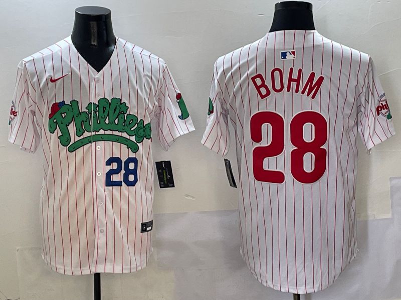Men Philadelphia Phillies 28 Bohm White Fourth generation Joint Name Nike 2025 MLB Jersey style 13